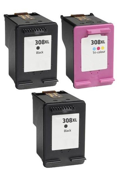 2 X Remanufactured HP 308XL Black And 1 X HP 308XL Colour Ink Cartridges